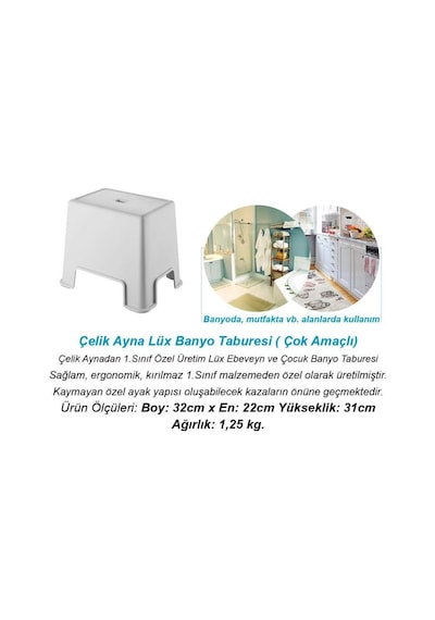 Çelik Ayna Lüx Banyo Taburesi Çok Amaçlı Tabure Açık Gri- 480
