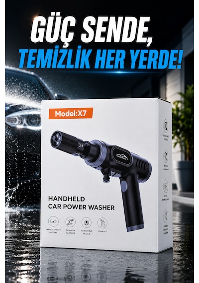 Kablosuz Basınçlı Oto Yıkama Makinesi 120w 17.1 Bar 5'i 1 Arada Başlık Köpük Hazneli X7