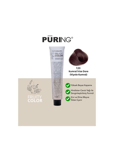 Puring Fruity Color Meyve Asitli Profesyonel Krem Saç Boyası 100ml - 7.23 Kumral İrize Dore Viyole Kumral