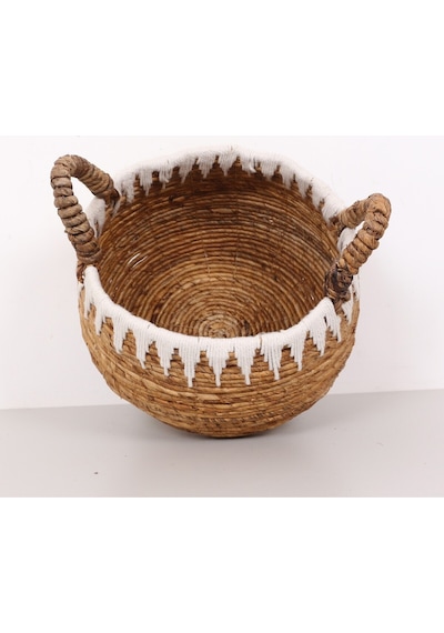 Avanos Doğal Abaka El Yapımı Yuvarlak Kulplu Sepet 35x32x32 Cm Bej