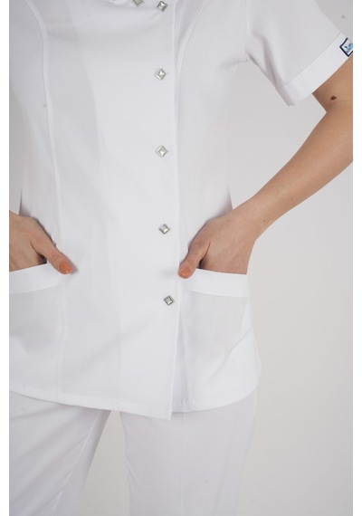 Aylu Model Soft Likra Beyaz Doktor Hemşire Hastane Scrubs Üniforma Takımı Beyaz