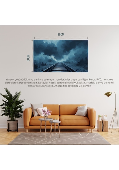 Doğa Ve Manzara Yatay Sis İçinde Kaybolan Demir Yolu Rayları Melankolik Ruh Hali 04 Çerçevesiz 90x60cm Pvc Tablo