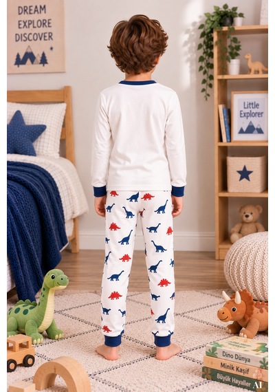 Koza İç Giyim Erkek Çocuk Pamuklu Baskılı Uzun Kollu Uzun Alt Pijama Takımı Kc30104 Lacivert - Beyaz