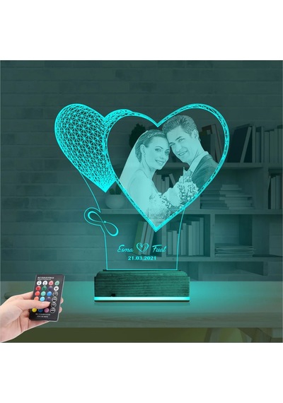 Luvivia Kalp Sevgiliye Hediye Fotoğraflı 3d Lamba - Masa Gece Lambası V1
