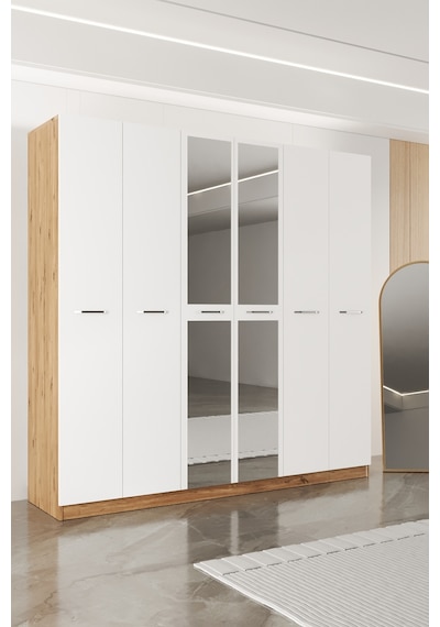 Aeka Ae-2191 Hisar Aynalı 6 Kapaklı Çok Bölmeli Askılı Ve Raflı Geniş Hacimli Gardırop 210x210 Cm Atlantik Çam - Beyaz Aeka Ae-2191 Hisar Aynalı 6 Kapaklı Çok Bölmeli Askılı Ve Raflı Geniş Hacimli Gardırop 210x210 Cm Atlantik Çam - Beyaz