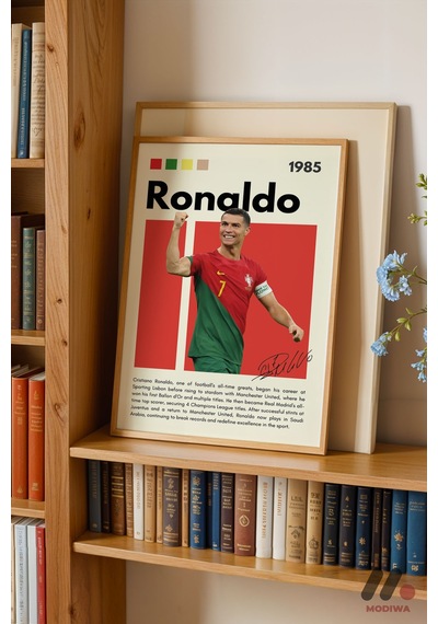 Ronaldo Futbol Posteri, Ahşap Çerçeveli Duvar Tablosu - Spor Severlere Hediye