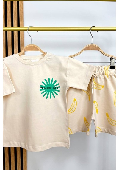 Monila Kız Çocuk Pamuklu Bisiklet Yaka Baskılı T-shirt Ve Şort Alt Üst Takım Taş