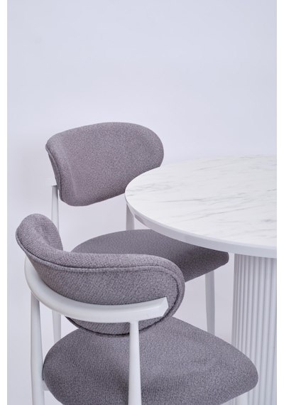 Bohem Polo Yuvarlak Lak Panel Mutfak Masa Takımı 100cm Beyaz Mermer