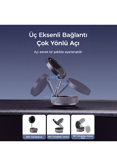 Dossimo 360 Dönebilen Ayarlanabilir Araç İçi Vakumlu Magsafe Telefon Tutucu - K10a Gri