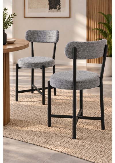 Sulorahome 2'li Gri Keten Kumaş Sandalye Seti Modern Mutfak Ve Kafe Sandalyesi
