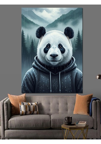 Ahşap Tablo Yağmurdaki Kapüşonlu Panda