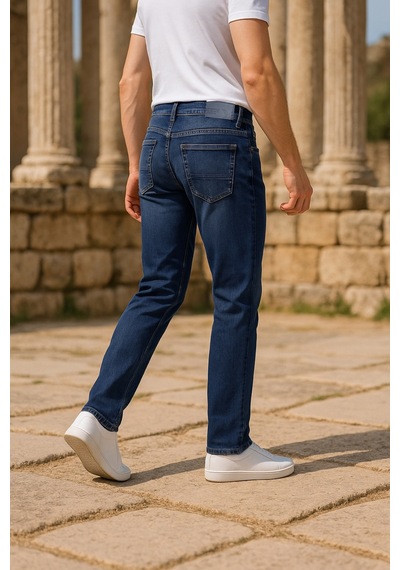 Cedy Denim Xcedy Premium Yüksek Kalite Erkek Klasik 5 Cep Yüksek Bel Regularfit Esnek Boru Paça Pantolon Mavi