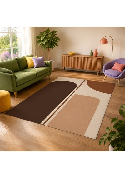 Kartela Halı Eksen Kemerli Modern Halı Bakır Kaymaz Taban Makinede Yıkanabilir 180x270 Cm