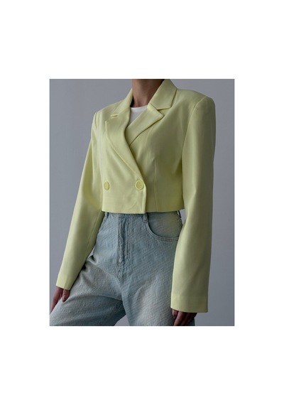 Quzu Vatka Detaylı Crop Blazer Ceket Sarı