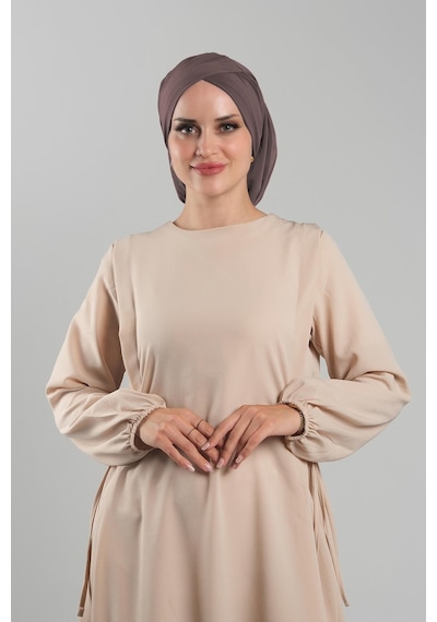 Hürrem Bone Vizon Pratik Hazır Geçmeli Tesettür Bone Sandy Kumaş Büzgülü 2114 10 Vizon