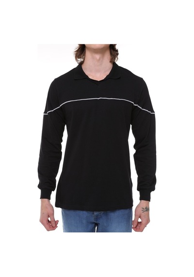 Uniprom Uzun Kollu T- Shirt Penye Polo Yaka %100 Pamuk Siyah Erkek Siyah