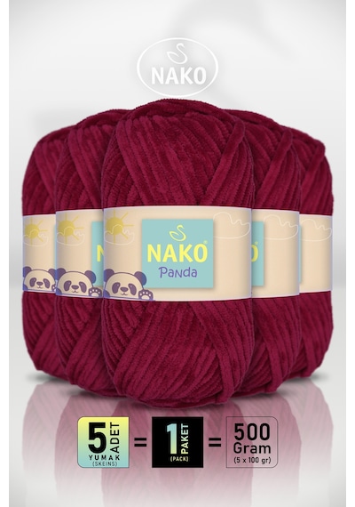Panda - Şarap 3089 - 5'li Paket - 100gr/120m - Kadife El Örgü İpi - Amigurumi Punch İpi