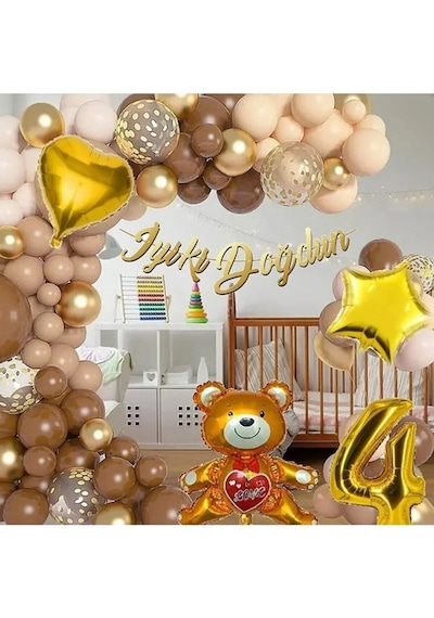 Ayıcıklı Lüks Kahverengi Doğum Günü Süsü Doğum Günü Parti Balon Seti 1