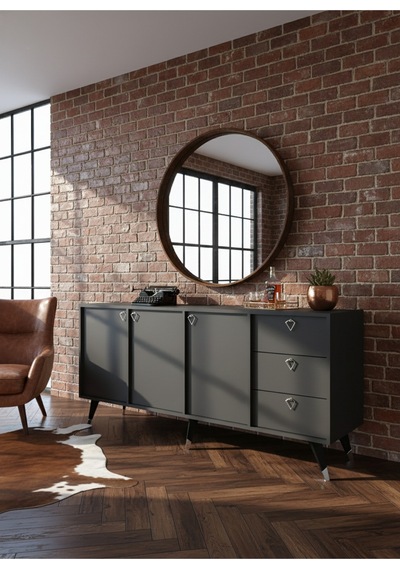 Resital Konsol - Sk2001-4 - Silver Modern 180 Cm Çekmeceli Ve Kapaklı Salon Konsolu - Büfe Antrasit Resital Konsol - Sk2001-4 - Silver Modern 180 Cm Çekmeceli Ve Kapaklı Salon Konsolu - Büfe Antrasit