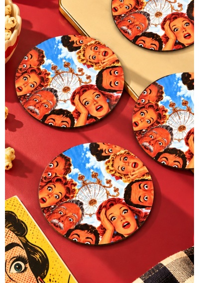 Vintage Surprise Temalı 4 Lü Bardak Altlığı Set 9 Cm, 3 Mm Ahşap Mdf, Dijital Baskı - 927007659 Diğer