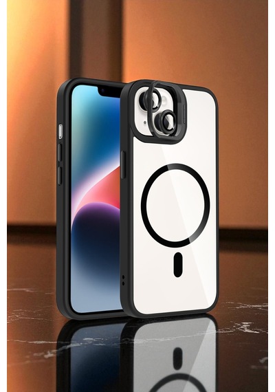 Apple İphone 14 Kılıf Standlı Ve Kamera Lens li M-safe Şarj Özellikli Sararmaz Kılıf