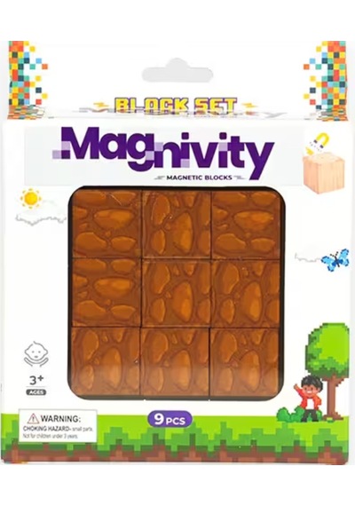 Magnivity Manyetik Bloklar  9 Parça Tuğla Desenli