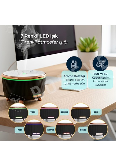 Robeve 500 Ml Uzaktan Kumandalı Aroma Difüzörü Hava Nemlendirici Buhar Makinesi 7 Renk Led Işıklı, 3 Sis Modlu Hava Nemlendirici Sessiz Çalışan, Zaman Ayarlı & Otomatik Kapanmalı Difüzör