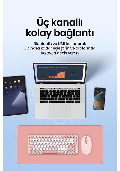 Mk350 Creator Pro Combo Sessiz 3 Kanallı Bluetooth + 2.4g Wireless Türkçe Q Klavye Mouse Seti Pembe Diğer Mk350 Creator Pro Combo Sessiz 3 Kanallı Bluetooth + 2.4g Wireless Türkçe Q Klavye Mouse Seti Pembe Diğer