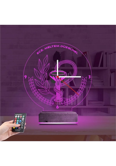 Luvivia Eczane Eczacı Hediye Kişiye Özel Saatli 3d Lamba - Masa Gece Lambası