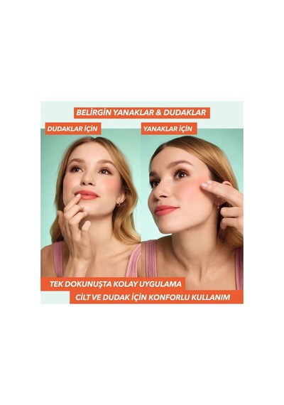 Dudak Ve Yanak İçin E Vitaminli Krem Allık Doğal Bitişli 2'si 1 Arada Renklendirici Mercan Kırmızısı