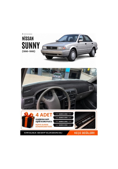 Nissan Sunny 1990-1995 Uyumlu Torpido Koruma, Torpido Örtüsü, Torpido Kılıfı - Siyah Gri