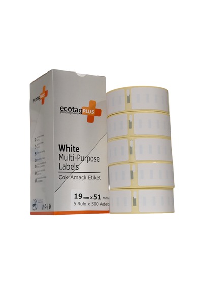 Ecotagplus Dymo Muadili Etiket - 19 Mm X 51 Mm - 5 X 500 Adet - Eko Paket - 11355 1