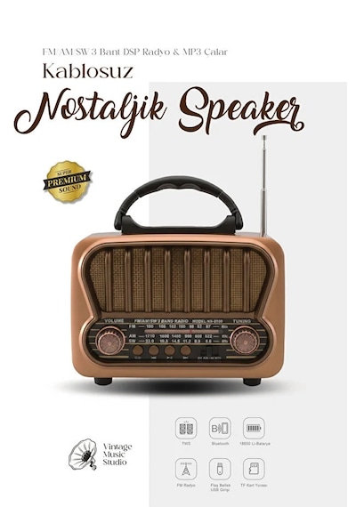 Nostaljik Görünümlü Bluetooth Mp3 Çalar Fm/am/sw Usb Tf Kart Destekli Şarjlı Retro Hoparlör