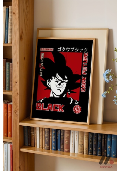 Dragon Ball Goku Black Poster, Ahşap Çerçeveli Duvar Tablosu - Anime Severlere Özel Hediye