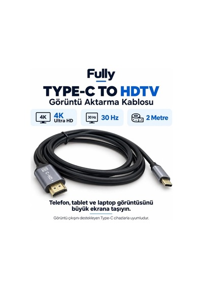 Fully 4k 30hz Type-c To Hdtv Görüntü Aktarma Kablosu 2 Metre