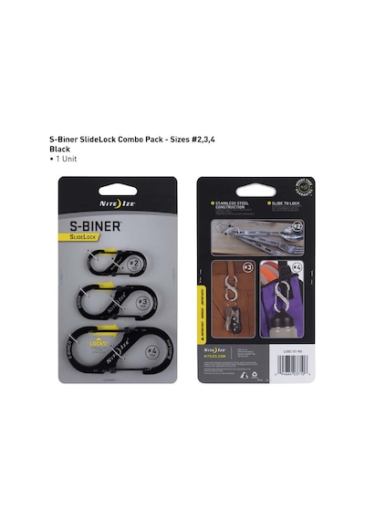 Nite Ize S-Biner Slidelock Karabina 3lü Paket- Siyah - Nite Ize S-Biner Slidelock Karabina 3lü Paket- Siyah