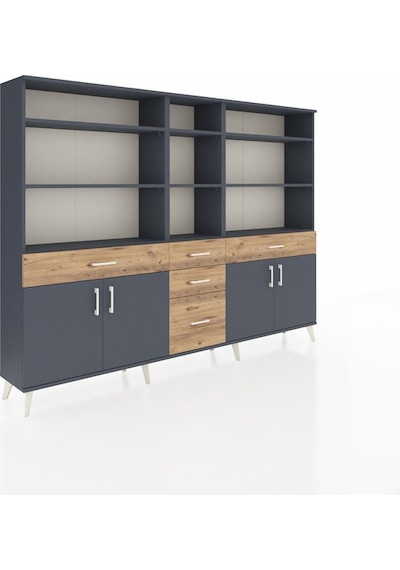 Arges Dolap 11 Raflı 5 Çekmeceli 4 Kapaklı 220x30x163 Antrasit-antrasit/çam Antrasıt/atlas Çam - Antrasıt