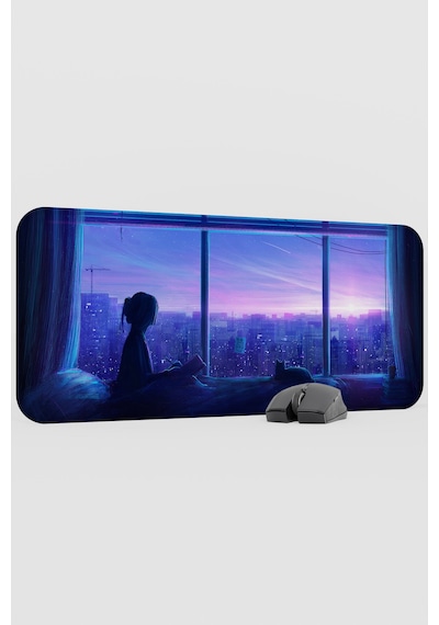 Dijital Kedili Kız V1 70x30 Xl Gaming Kauçuk Kaymaz Taban Mouse Pad Fare Altlığı