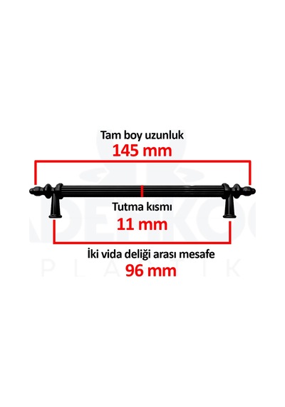 Cateksss Kumru 96 Mm Çekmece Dolap Mobilya Kulpu Sert Plastik Polimer Siyah - 12 Li Paket