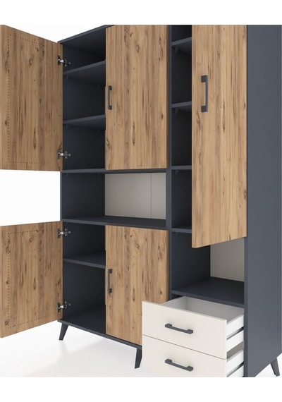 Hyperion Dolap 10 Raflı 2 Çekmeceli 5 Kapaklı 132x44x195 Antr... Antrasit
