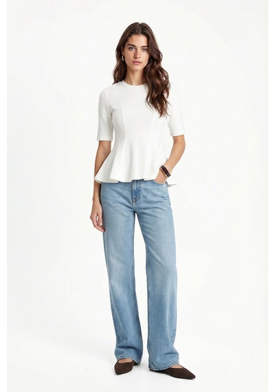 Ritnice Kadın Ella Beyaz Peplum Bluz Beyaz