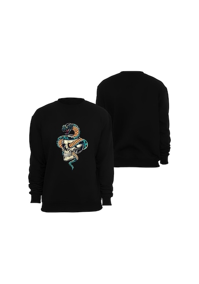 Kuru Kafa Baskılı Özel Tasarım Bisiklet Yaka Sweatshirt Siyah