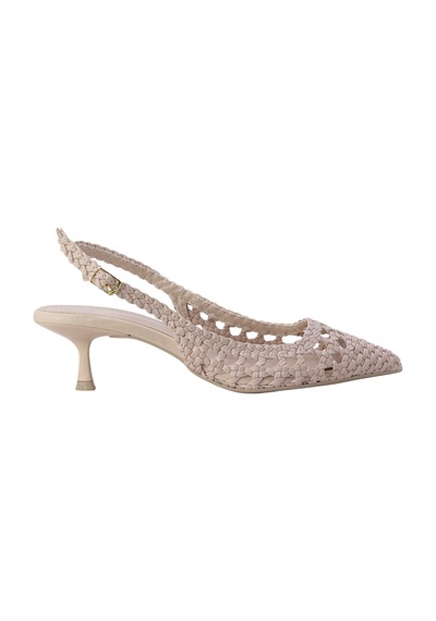 Feles Kadın Örgü Desenli Slingback Topuklu Ayakkabı Tokalı Bej