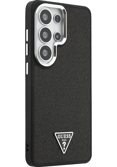 Galaxy Uyumlu S26 Ultra Kılıf Guess Lisanslı M-safe Metal Kamera Çerçeveli Üçgen Logolu Glitter Kapak Siyah Siyah