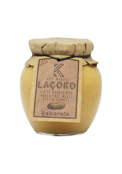 Laçoko Şekersiz Katkısız Glutensiz Doğal Çifte Kavrulmuş Parçacıklı Ballı Yer Fıstığı Ezmesi 350 G