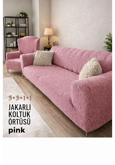 Jakarli 3+3+1+1 Lastikli Koltuk Kılıfı Esnek, Leke Tutmaz, Pudra - 815954100 Pudra