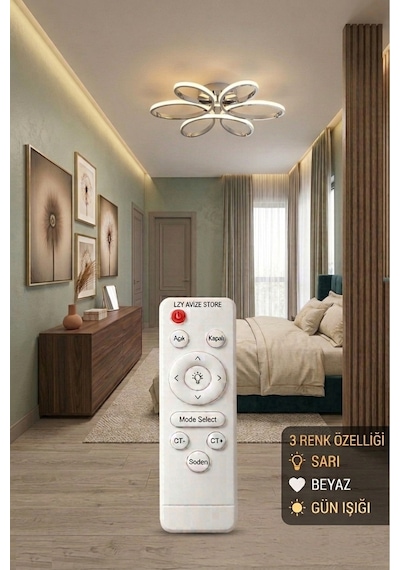 3 Renkli Yonca 6 Lı Krom Kumandalı Plafonyer Salon Mutfak Çocuk Odası Yemek Masası Ve Antre İçin Modern Led Gümüş