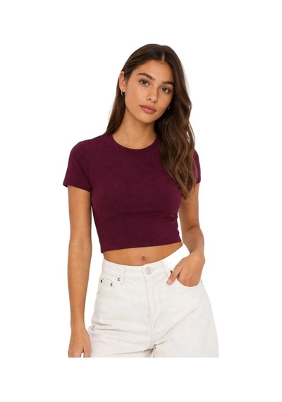 Only Onlhannah S/s O-neck Short Top Kadın Crop T-shirt 15353070 Bordo