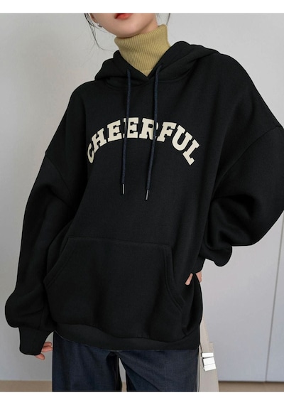 Altamira Siyah Cheerful Baskılı Oversize Kapüşonlu Sweatshirt 001