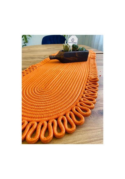 Jüt, Hasır, Dekoratif Masa Örtüsü, Runner 35x100 Cm, Amerikan Servis, Sehpa Örtüsü, Bohem Tarzı Turuncu Turuncu